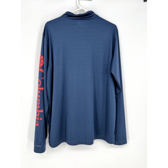 Columbia Omni-Shade Long Sleeve T Shirt Men Large Blue 1/4 Zip Red Logo - Picture 2 of 6